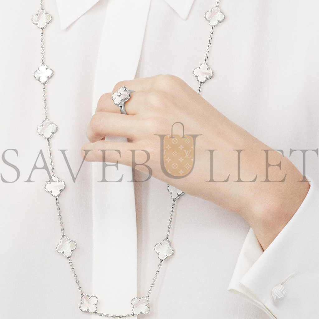 VAN CLEEF ARPELS VINTAGE ALHAMBRA LONG NECKLACE, 20 MOTIFS - WHITE GOLD, MOTHER-OF-PEARL  VCARF48800